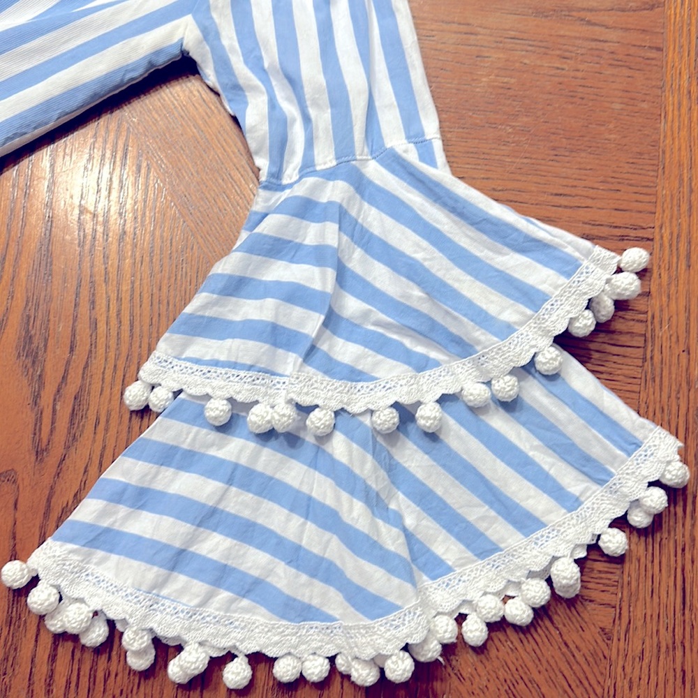 VaVa Voom by Joy Han boho striped top with beautiful tiered bell pompom sleeves - Picture 4 of 7